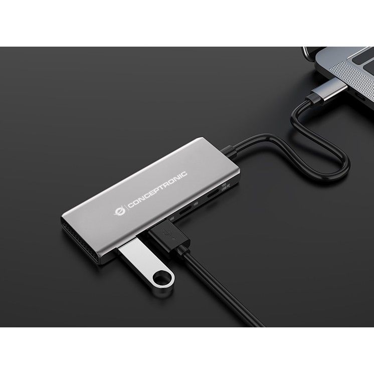 Hub Udhëtimi CONCEPTRONIC 4-në-1 USB-C në 2xUSB-C/2xUSB-A 100W PD - Hiri - Figura 3