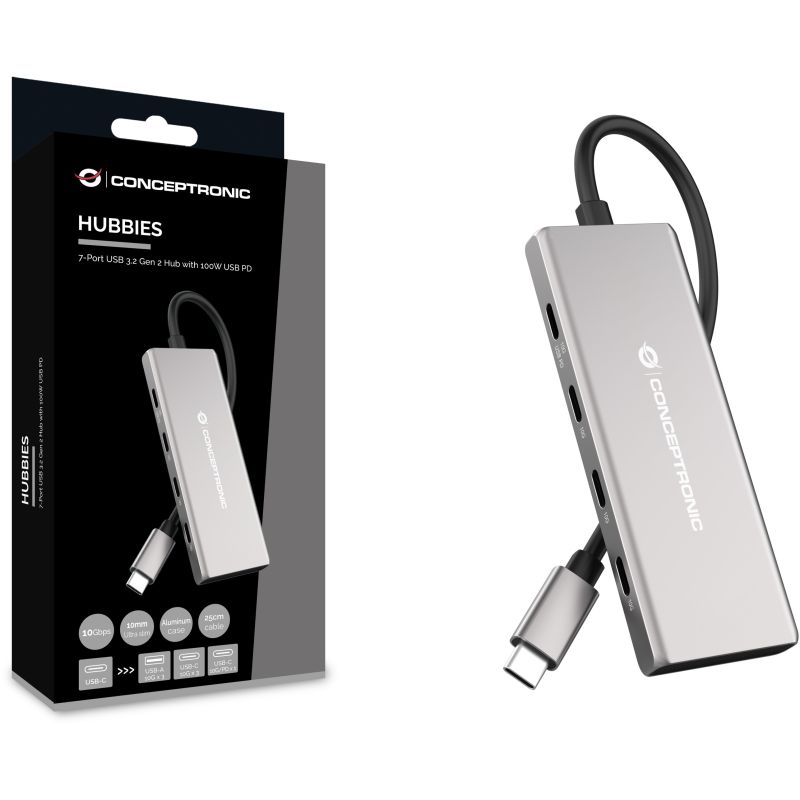 Hub Udhëtimi CONCEPTRONIC 7-në-1 USB-C në 3xUSB-C/3xUSB-A - Hiri - Figura 3