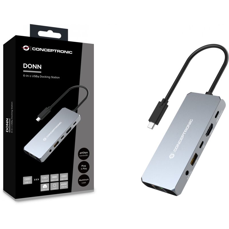 Hub Udhëtimi CONCEPTRONIC 6-në-1 USB-C në HDMI/USB-A/GbE/AUX - Hiri - Figura 3