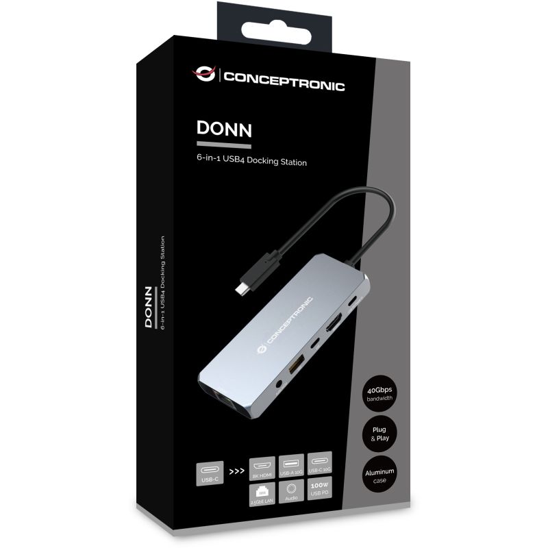 Hub Udhëtimi CONCEPTRONIC 6-në-1 USB-C në HDMI/USB-A/GbE/AUX - Hiri - Figura 4