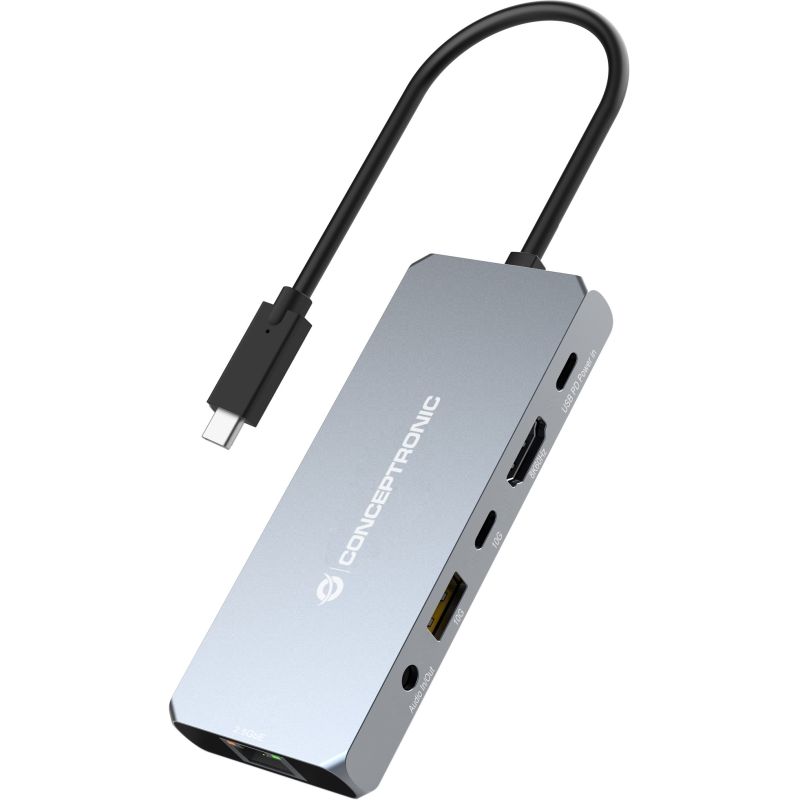 Hub Udhëtimi CONCEPTRONIC 6-në-1 USB-C në HDMI/USB-A/GbE/AUX - Hiri