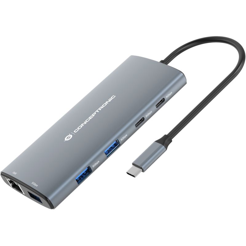 Hub Udhëtimi CONCEPTRONIC 10-në-1 USB-C në HDMI/2xUSB-C/3xUSB-A - Hiri - Figura 2