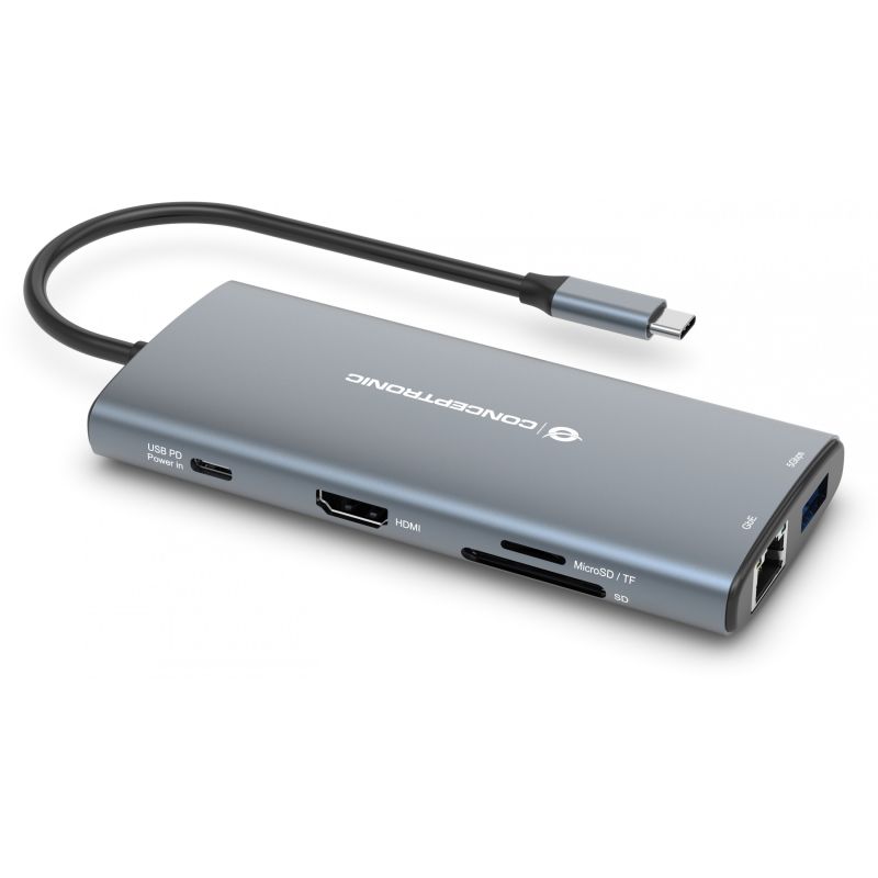 Hub Udhëtimi CONCEPTRONIC 10-në-1 USB-C në HDMI/2xUSB-C/3xUSB-A - Hiri - Figura 3