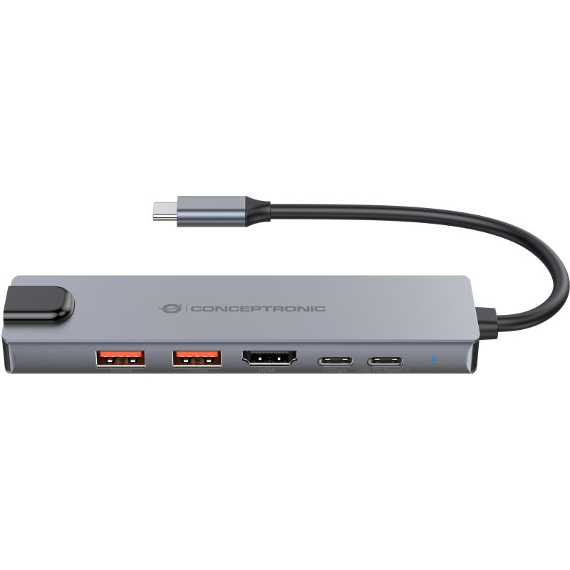 Hub Udhëtimi CONCEPTRONIC 6-në-1 USB-C në HDMI/2xUSB-A/USB-C - Argjend - Figura 3