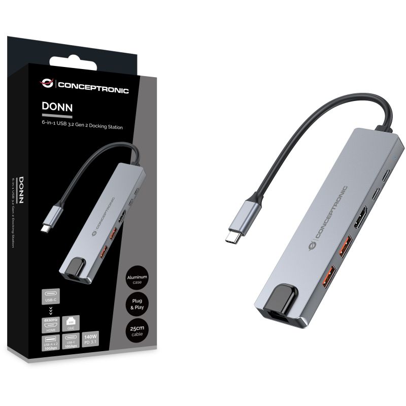 Hub Udhëtimi CONCEPTRONIC 6-në-1 USB-C në HDMI/2xUSB-A/USB-C - Argjend - Figura 4