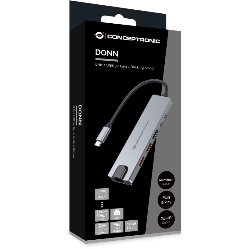 Hub Udhëtimi CONCEPTRONIC 6-në-1 USB-C në HDMI/2xUSB-A/USB-C - Argjend - Figura 5