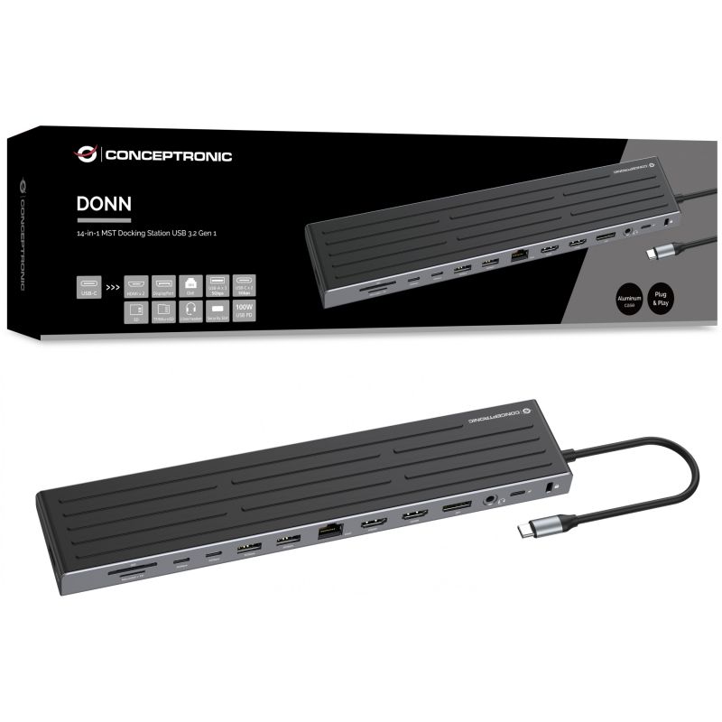 Docking Station CONCEPTRONIC 14-në-1 USB-C në 2xHDMI/DP/2xUSB-C - Zezë - Figura 4