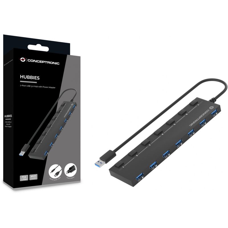 HUB Conceptronic / 7‑Port / USB‑A 3.0 → 7x USB‑A 3.2 Gen1 / DC with Power Supply – Zezë - Figura 2