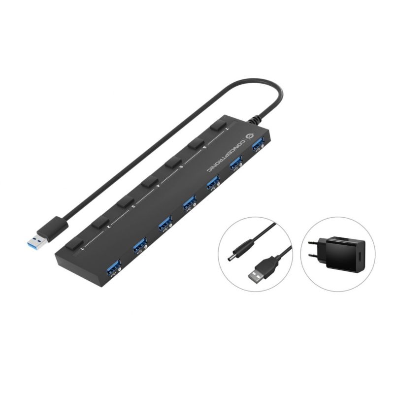 HUB Conceptronic / 7‑Port / USB‑A 3.0 → 7x USB‑A 3.2 Gen1 / DC with Power Supply – Zezë