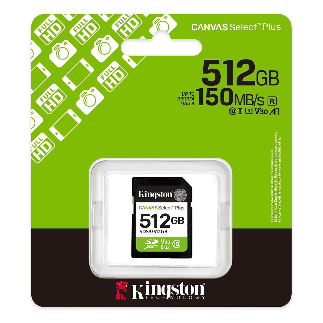 Kartë Memorie Kingston SDXC Canvas Select Plus Gen 3 / 512GB / 150MB/s / Class 10 / UHS-I U3 / V30 - Figura 3
