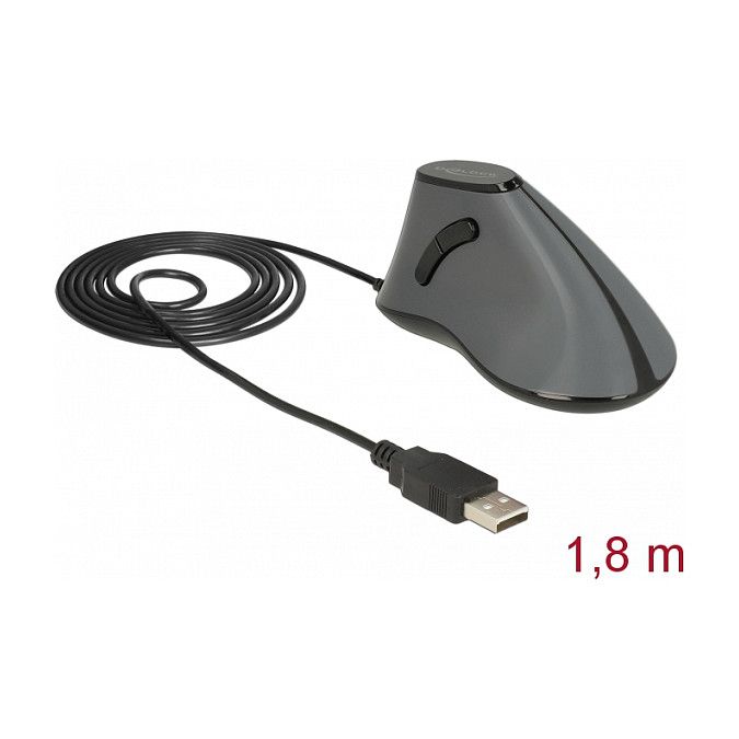 Maus pa kabllo Delock Ergonomic / Vertical / 5 buttons / 1.8m - Zezë/Gri - Figura 2
