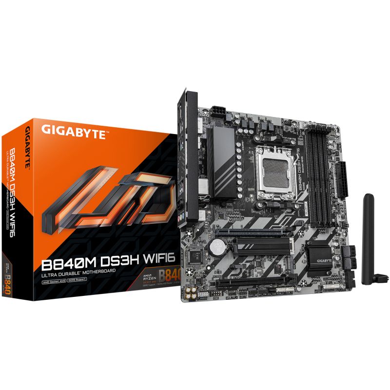 Pllakë Amë AMD AM5 Gigabyte B840M DS3H WiFi6 / mATX / DDR5 / HDMI+DP