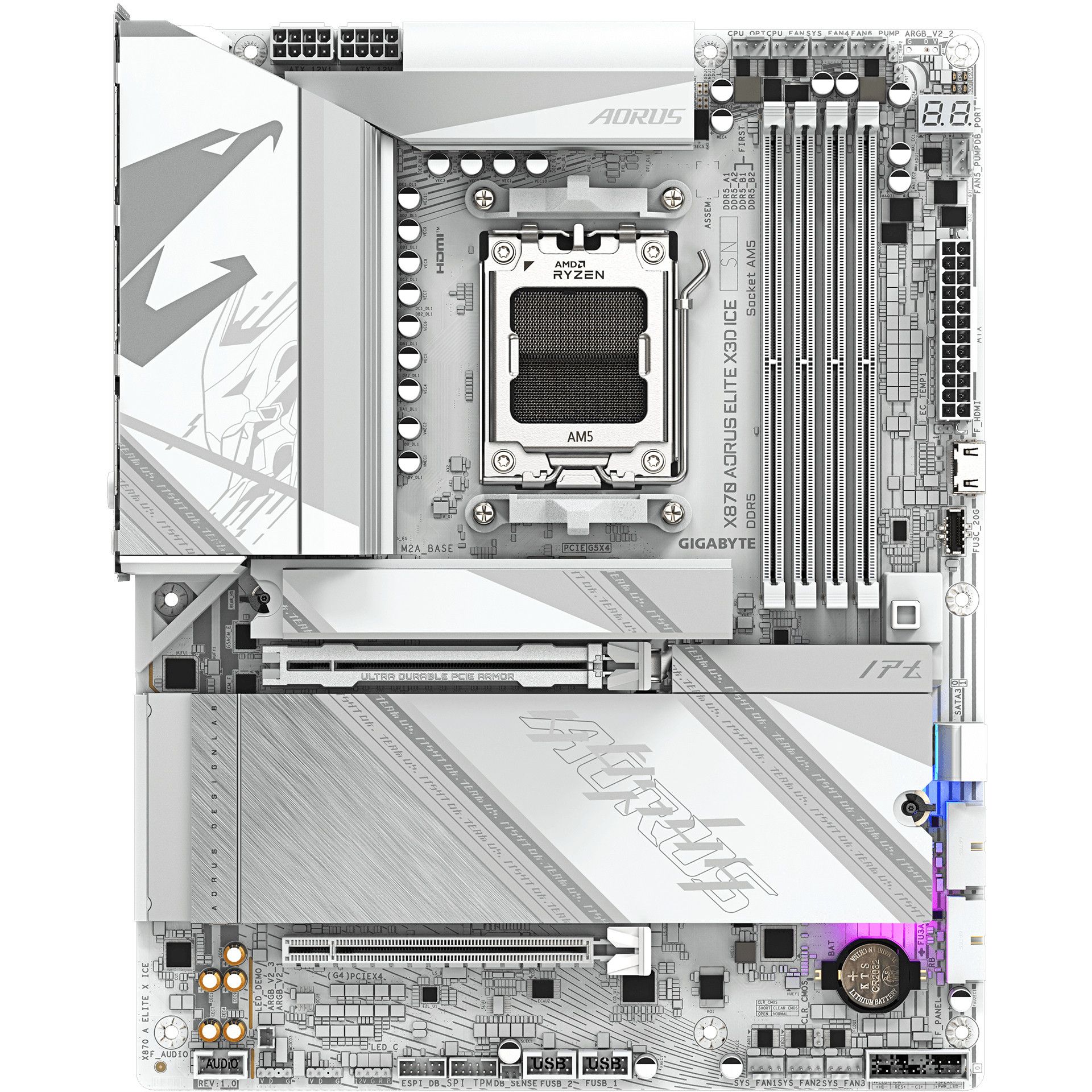 Pllakë Amë AMD AM5 Gigabyte X870 AORUS ELITE X3D ICE / DDR5 / ATX / HDMI - Figura 2