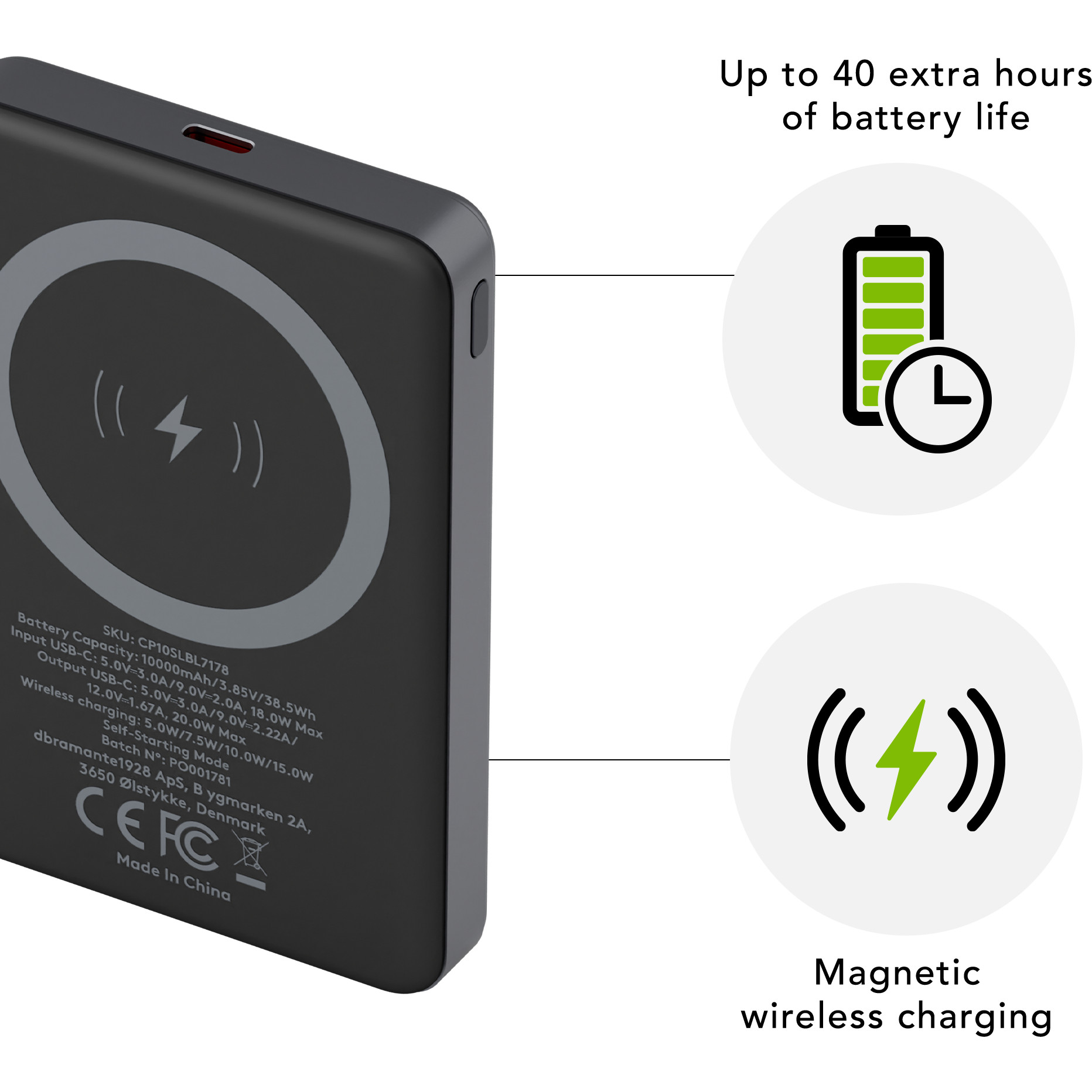 Powerbank dbramante1928 10000 mAh / 38.5 Wh / 20W / 3A / 2 Porta / Magnetik - Gri - Figura 3