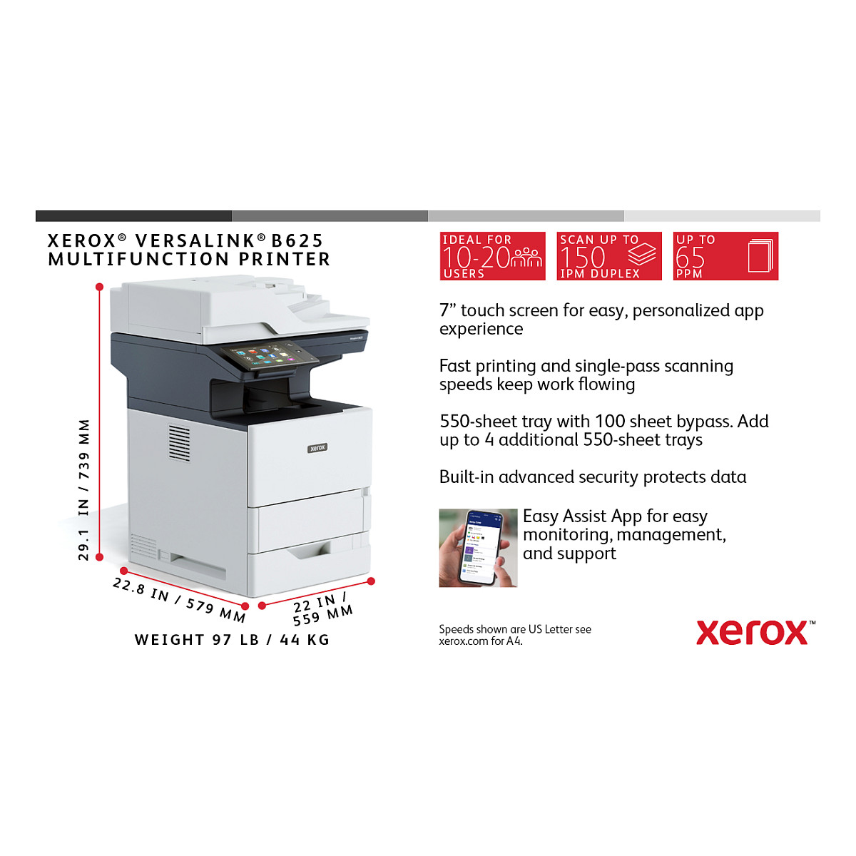 Printer Multifunksional Xerox VersaLink B625/DN WIFI 4in1 / 65ppm - Gri/Zezë - Figura 5