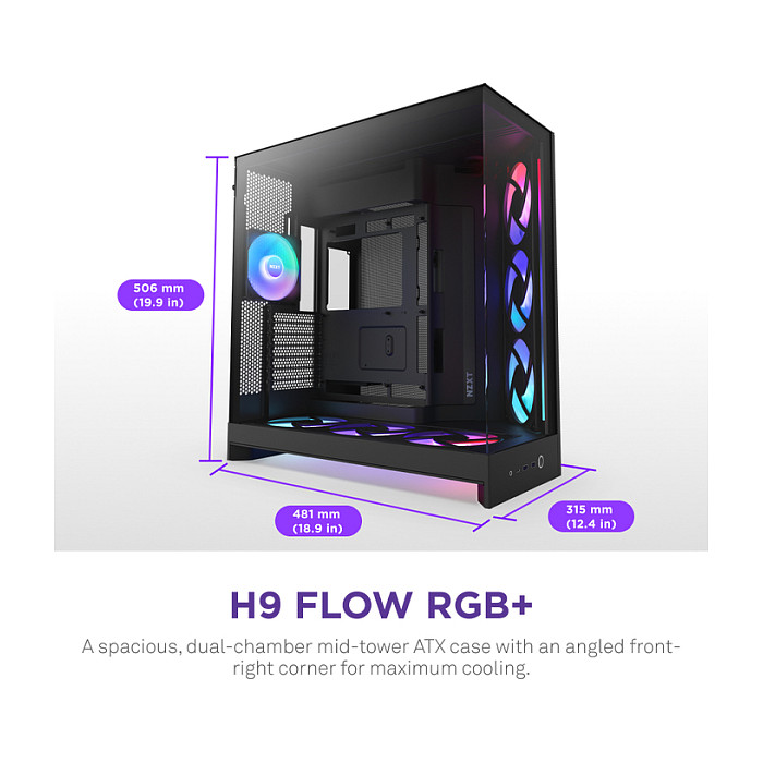 Kasë NZXT H9 Flow RGB+ CM-H92FB-P1 -Zezë - Figura 2