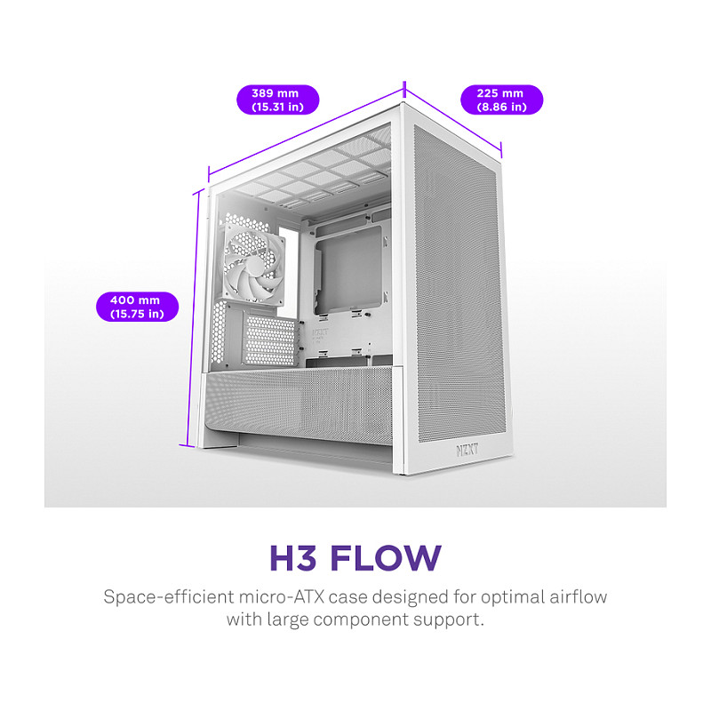 Kasë NZXT H3 Flow CC-H31FW-01 -Bardhë - Figura 2