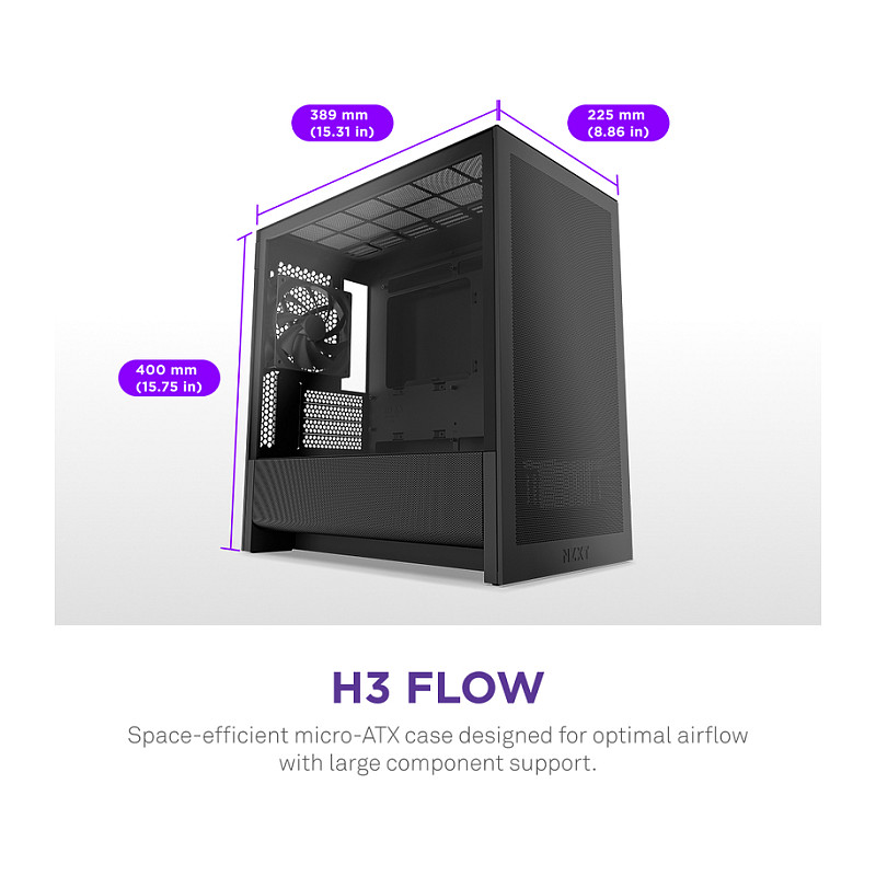 Kasë NZXT H3 Flow CC-H31FB-01 -Zezë - Figura 2