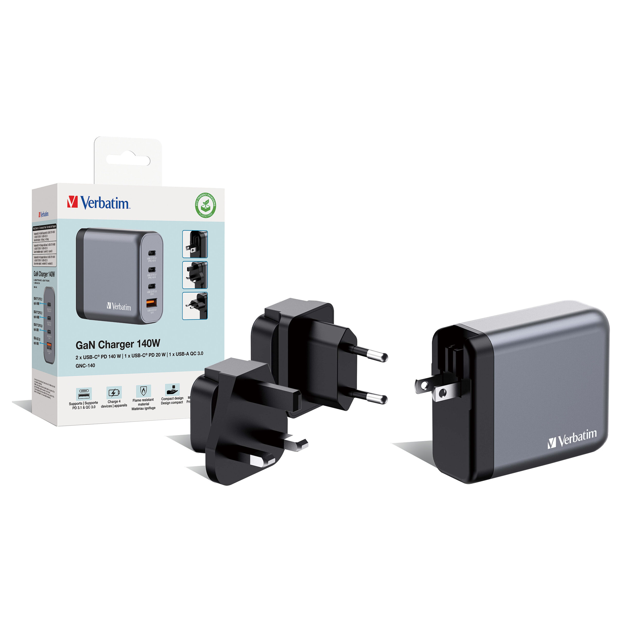 Adapter Verbatim GNC-140 GaN Charger 4-Port / 140W / USB-A + USB-C / EU-UK-US - Figura 5