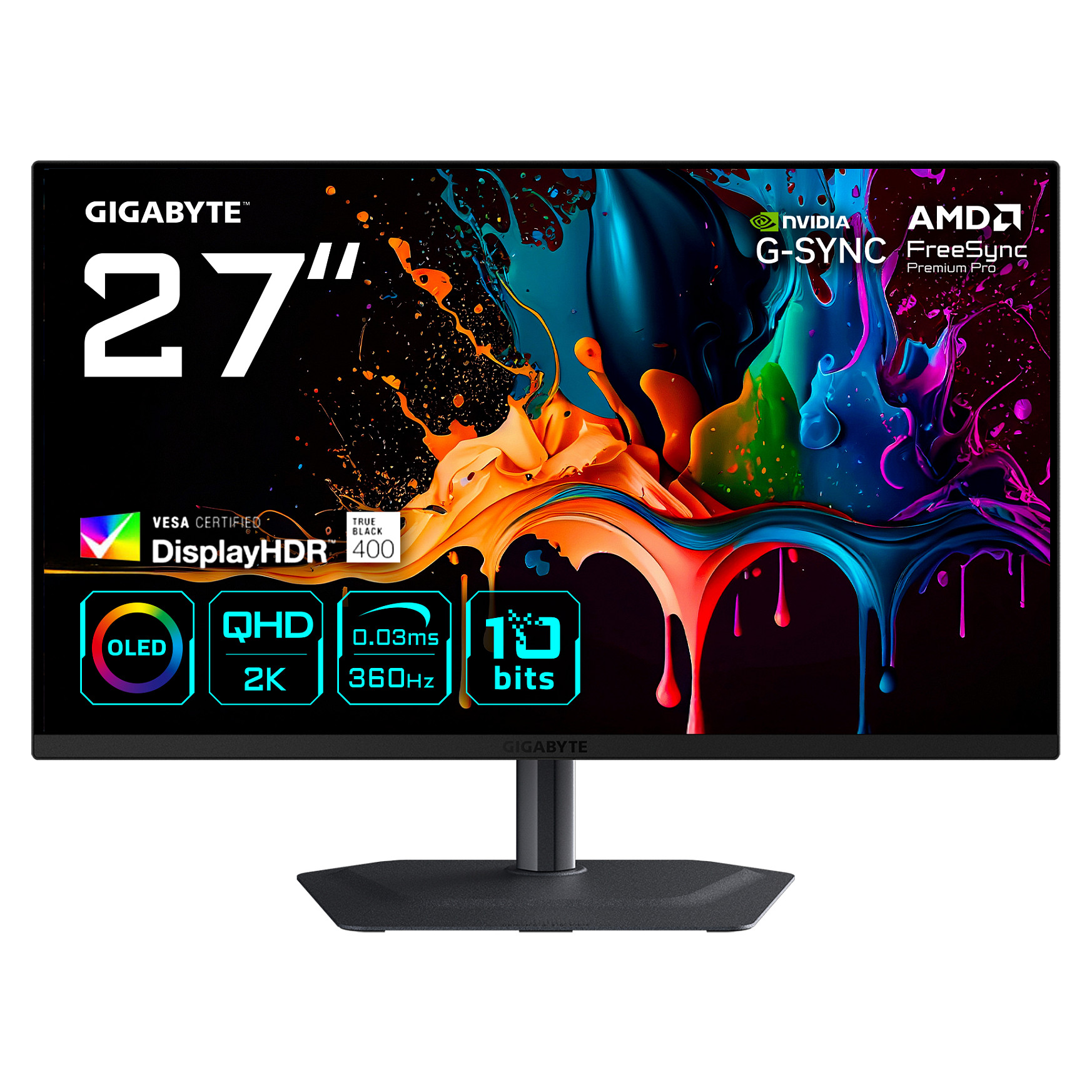Monitor Gaming Gigabyte MO27Q3 / 27"/ Quad HD QD-OLED / 360Hz / 0.03ms / USB-C+HDMI+DP - Zezë