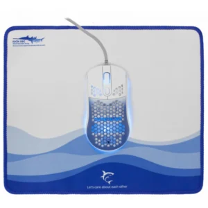 Maus Gaming White Shark Megalodon / Optik / 6D / RGB / 7200 DPI / USB 2.0 / I bardhë dhe I kaltër + Mauspad / 305x250x2mm / I bardhë dhe I kaltër