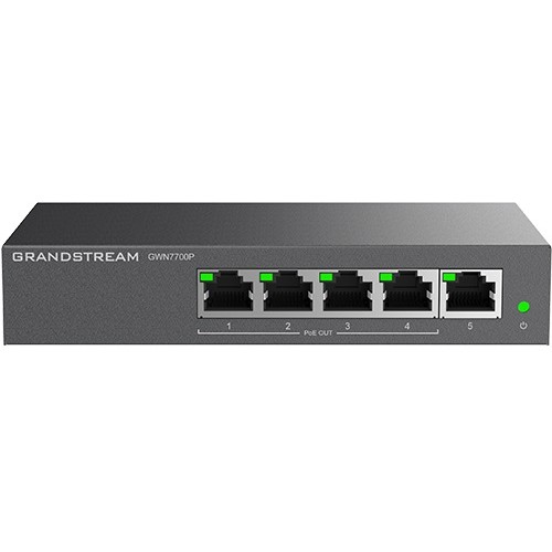 Grandstream GWN7700P 5-Port Gigabit PoE+ Unmanaged Network Switch | 4× PoE+ | 60W PoE Budget | Plug & Play | Metal Housing