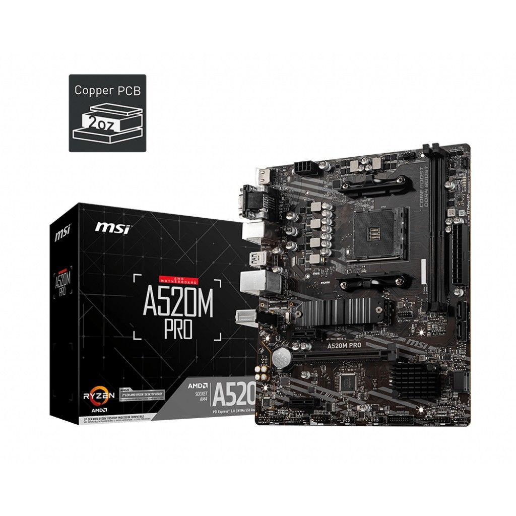 Pllakë Amë AMD AM4 MSI A520M PRO / DDR4 / mATX / HDMI+DP+VGA