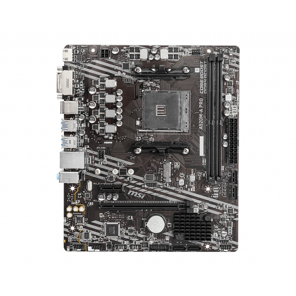 Pllakë Amë AM4 MSI A520M-A PRO mATX (M.2 Port. PCIe 3.0 x 4. NVMe PCI:1 PCIe:1 RAM:4)