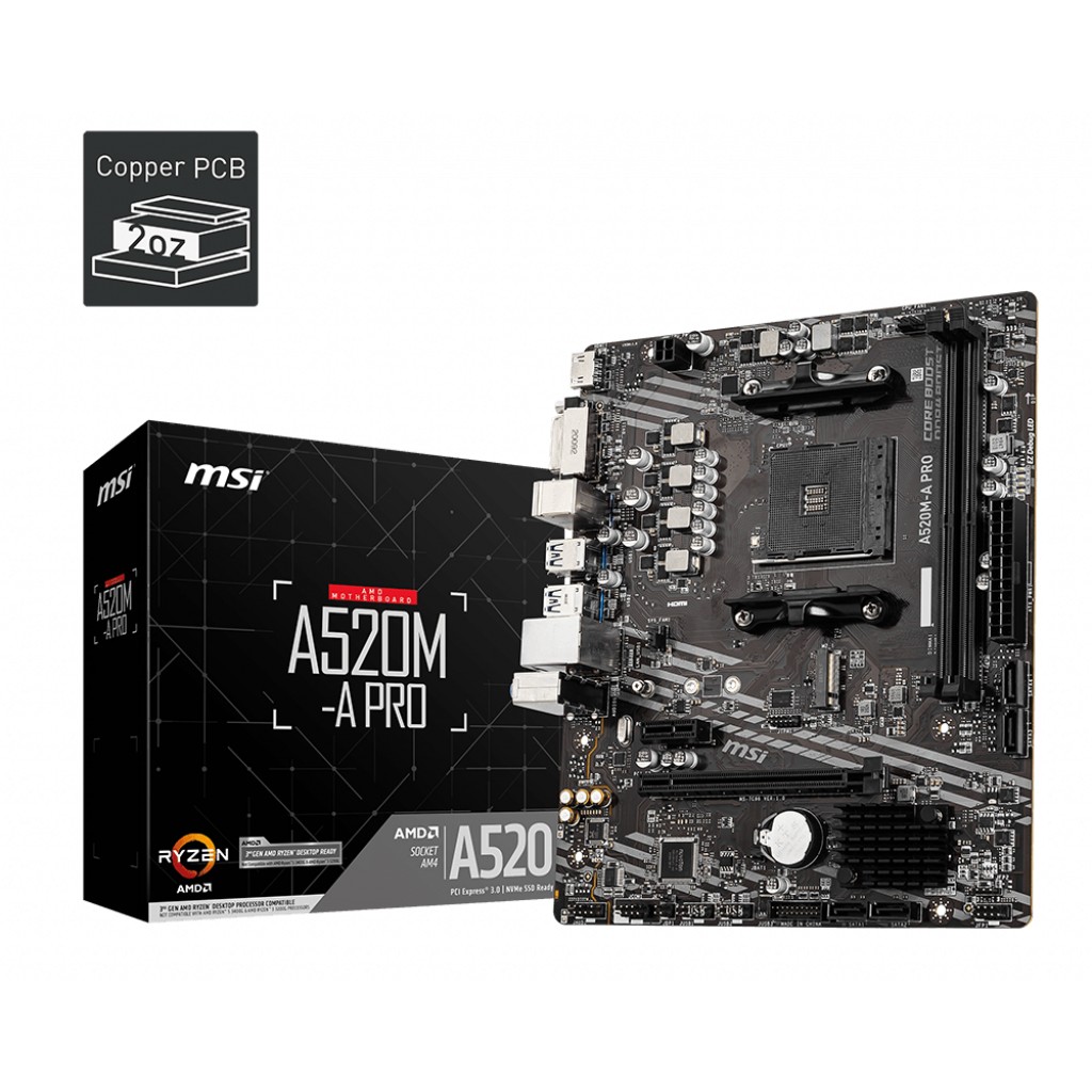 Pllakë Amë AM4 MSI A520M-A PRO mATX (M.2 Port. PCIe 3.0 x 4. NVMe PCI:1 PCIe:1 RAM:4) - Figura 5