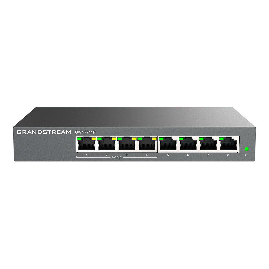 Grandstream GWN7711P 8-Port Gigabit Smart Managed PoE+ Switch me 4x PoE Ports 60W SMB Network Switch