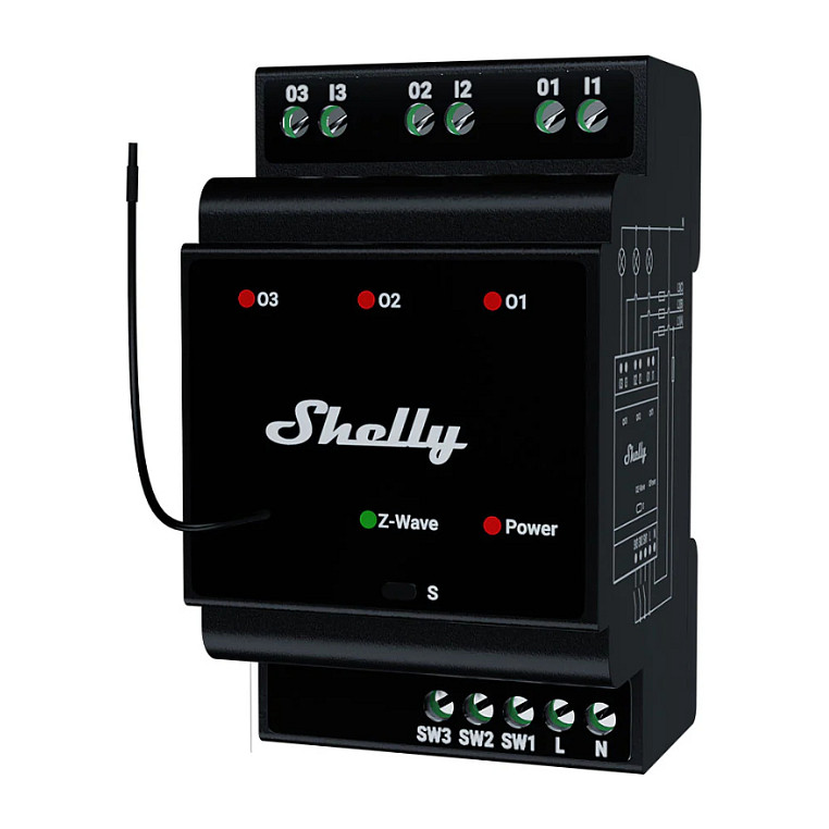 Smart Relay Home Automation Device – Shelly "Wave" DIN Pro 3-Relay 3x16A Z-Wave - Figura 2