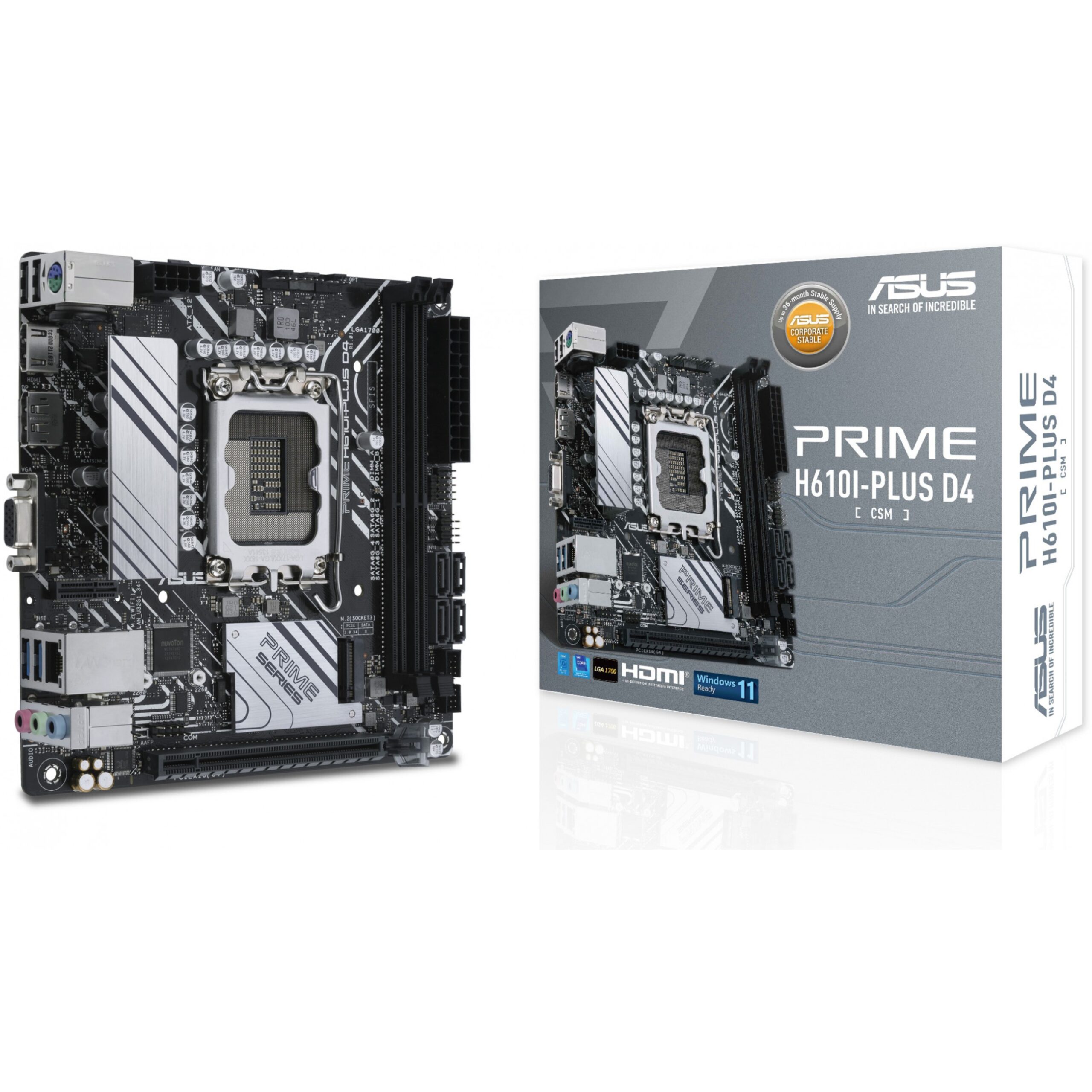 Pllakë Amë MB Intel ASUS PRIME H610I-PLUS D4-CSM / LGA 1700 / DDR4 / HDMI+DP+VGA / mITX
