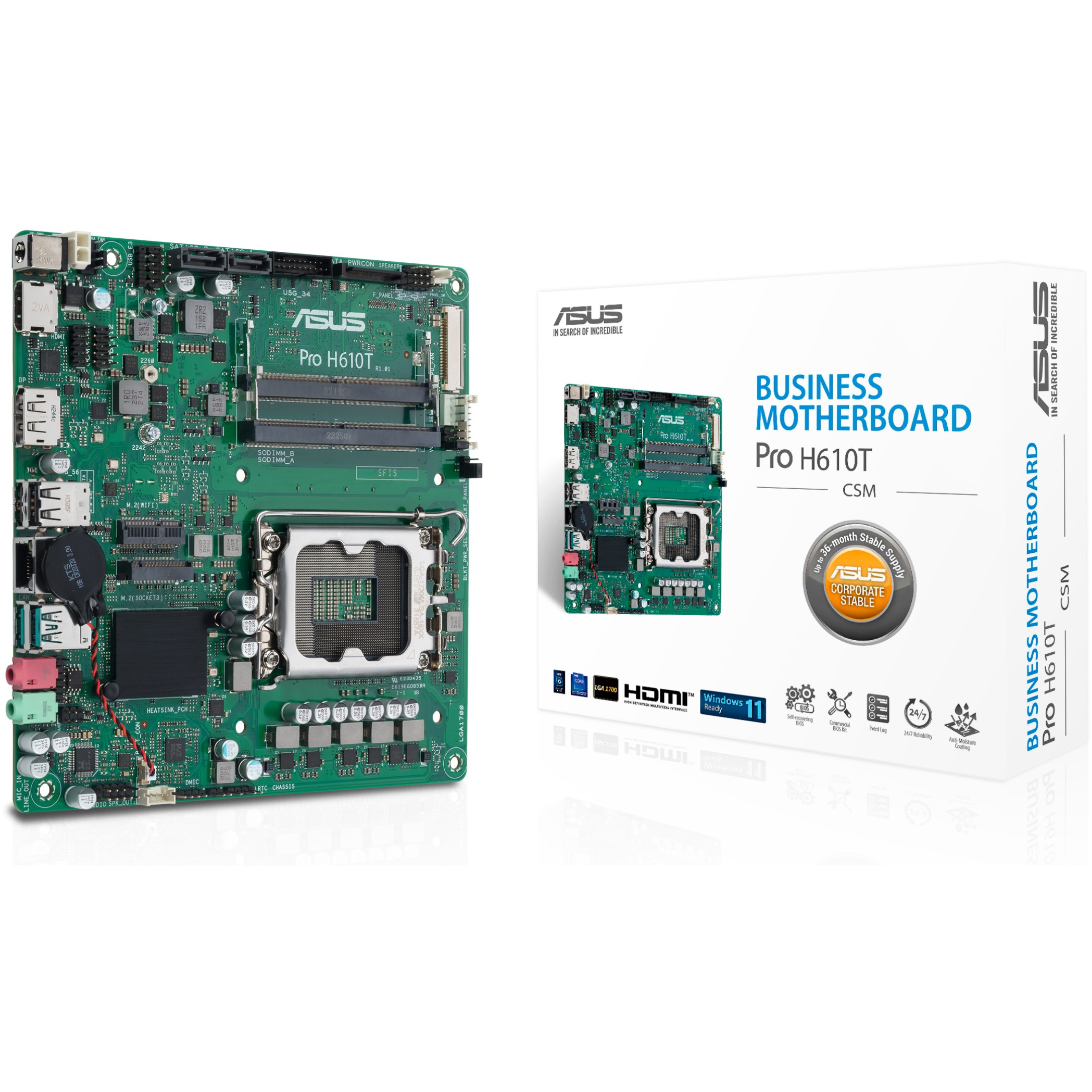 Pllakë Amë MB Intel ASUS PRO H610T-CSM mITX / LGA 1700 / DDR5 / HDMI+DP