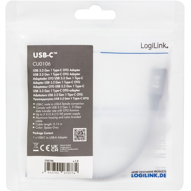 Kabllo USB LogiLink USB-C > USB 3.2 (ST-BU) 0.15m Adapter Gri - Figura 5