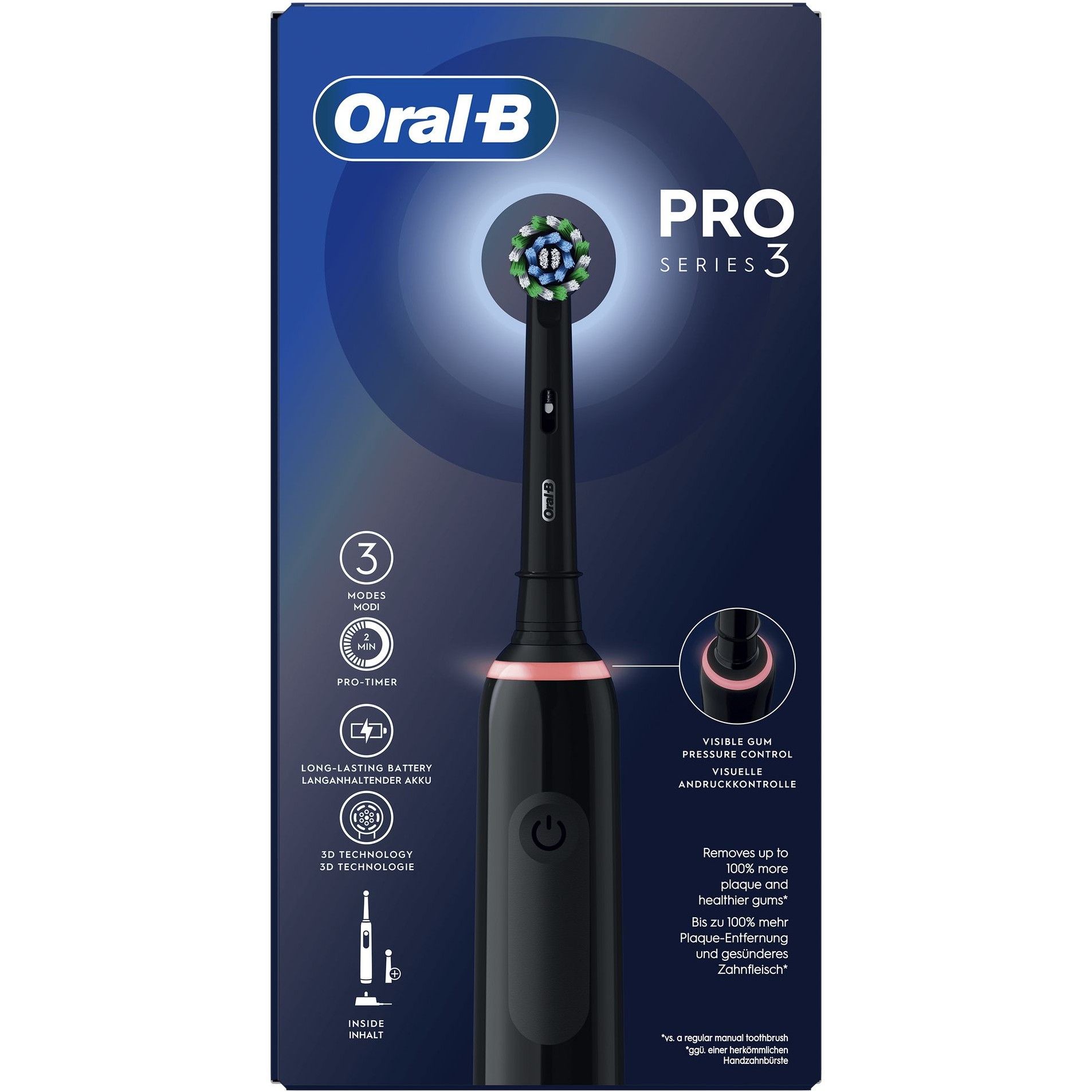 Furcë dhëmbësh elektrike Oral-B Pro 3 3000 / CrossAction - Zezë - Figura 2