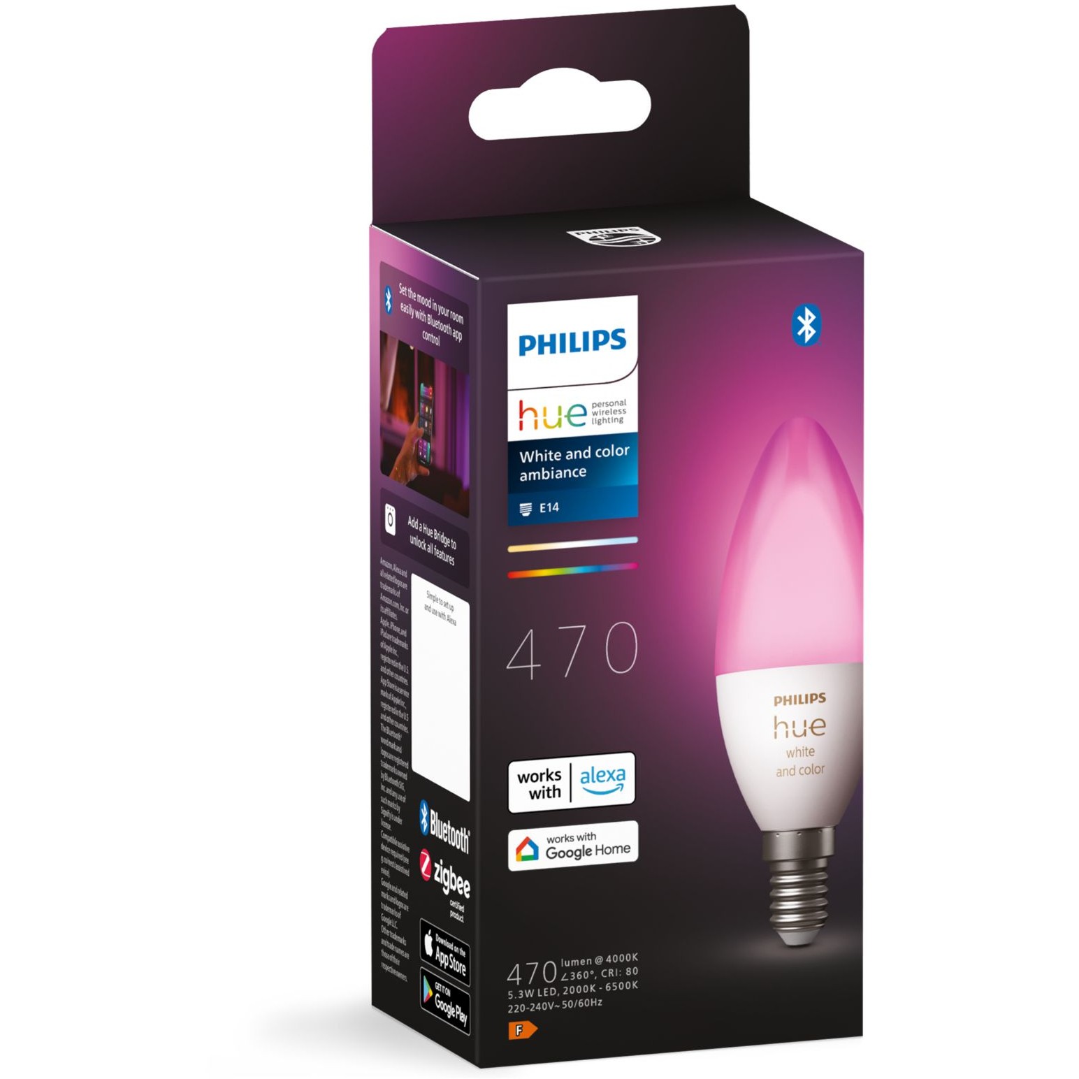 Dritë e mençur Philips Hue White & Color Ambiance E14 Kerze Einzeplack 470lm - Figura 3