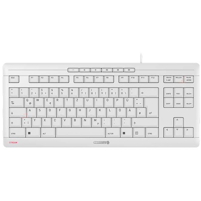 Tastierë me kabllo Cherry STREAM TKL / QWERTZ / German Language – Bardhë