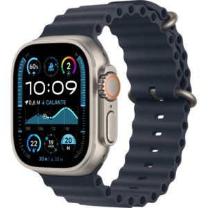 Orë e mençur Apple Watch Ultra 2 GPS + Cellular 49mm Natural Titanium Case with Navy Ocean Band
