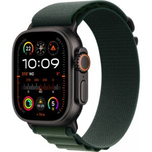 Apple Watch Ultra 2 / GPS + Cellular / 49mm / Black Titanium Case with Dark Green Alpine Loop - Medium