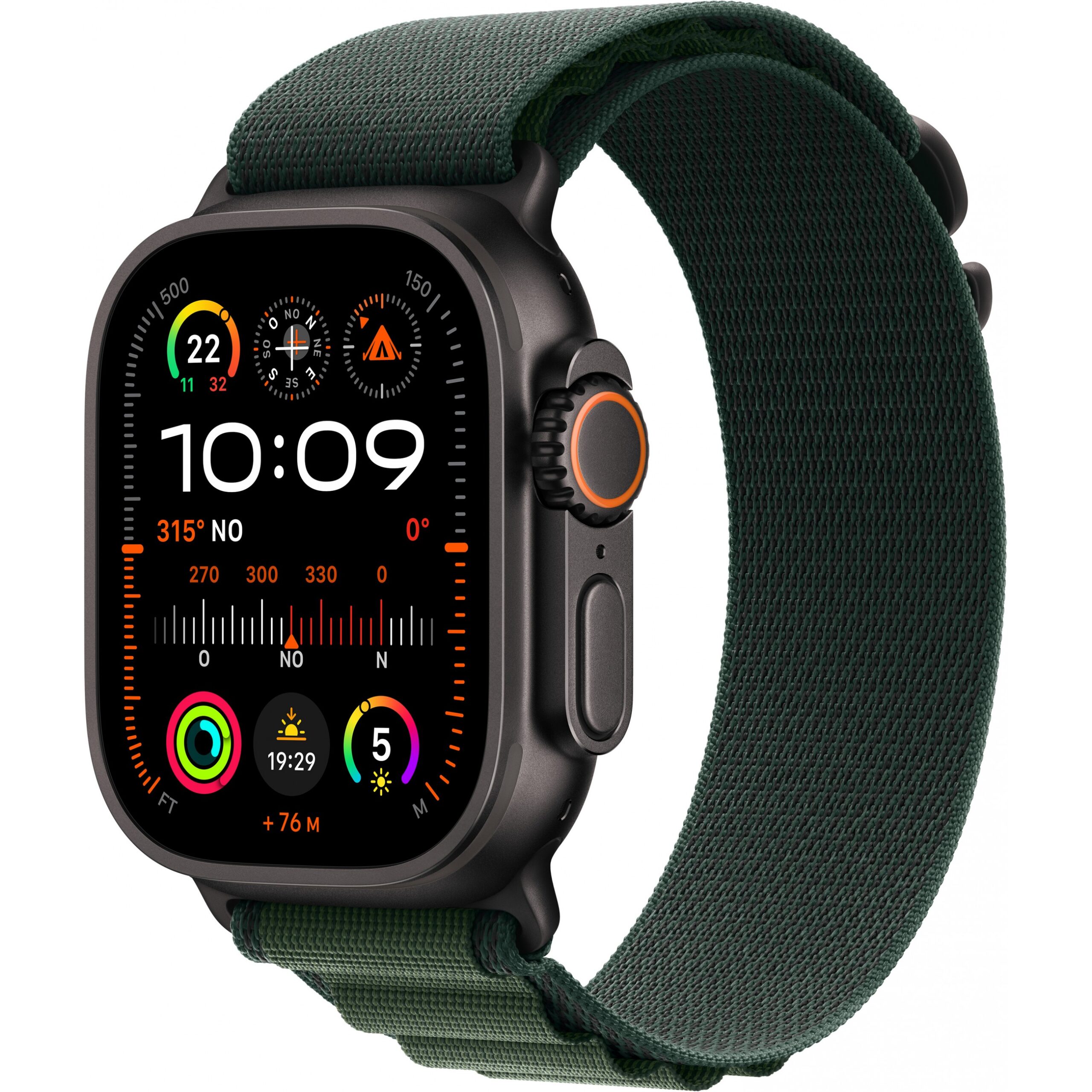 Apple Watch Ultra 2 / GPS + Cellular / 49mm / Black Titanium Case with Dark Green Alpine Loop - Medium