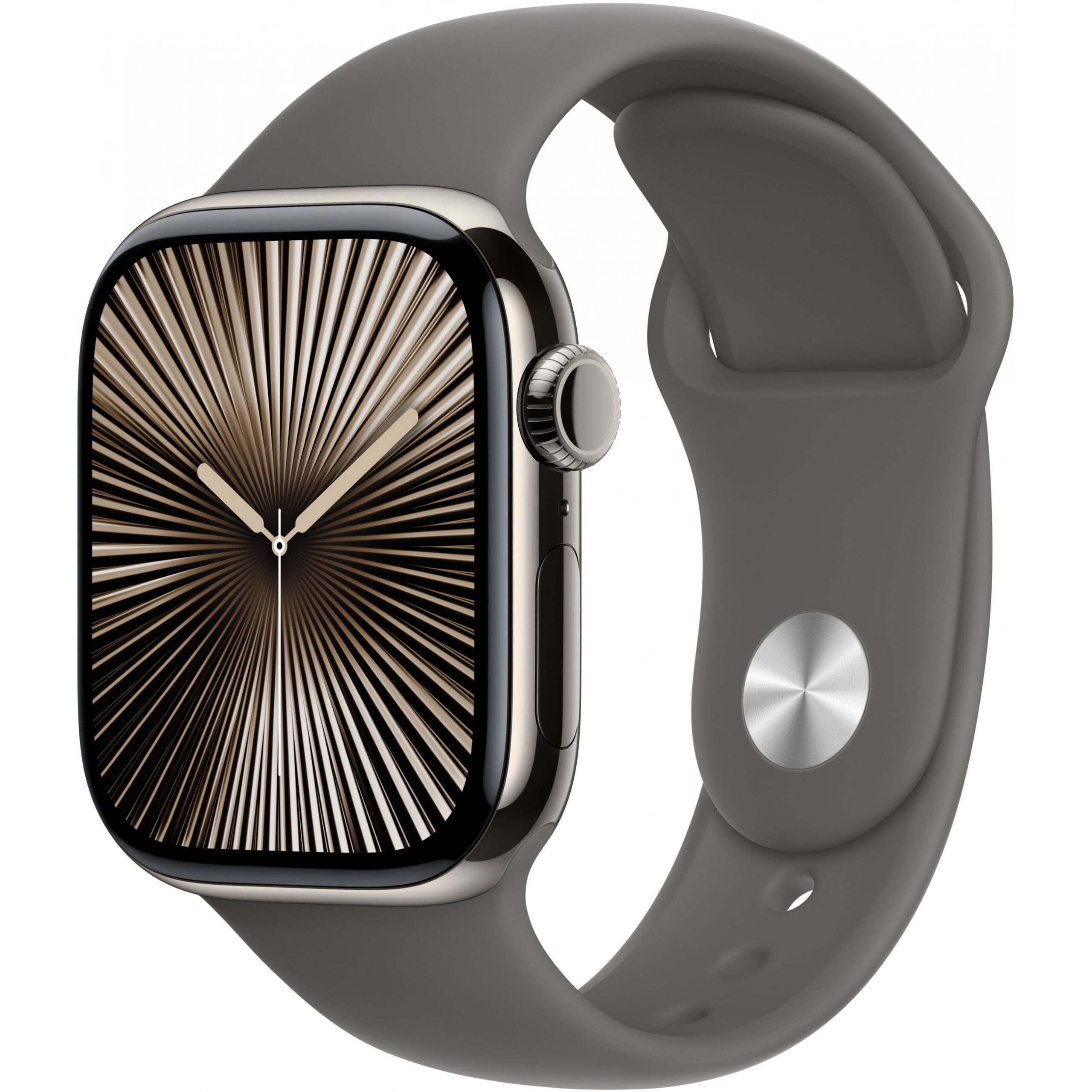 Orë e mençur APPLE Watch Series 10 GPS + Cellular 42mm Natural Titanium Case with Stone Grey Sport Band - M/L