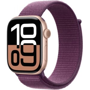 Apple Watch Series 10 GPS + Cellular 46mm Rose Gold Aluminium Case with Plum Sport Loop 64GB
