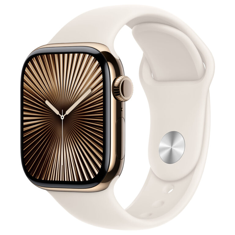 Apple Watch Series 10 (GPS + Cellular) 42mm Gold Titanium Case with Starlight Sport Band (S/M)