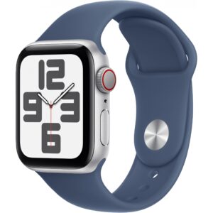 Apple Watch SE 40mm GPS + Cellular Silver Aluminium Case with Denim Sport Band 32GB - S/M