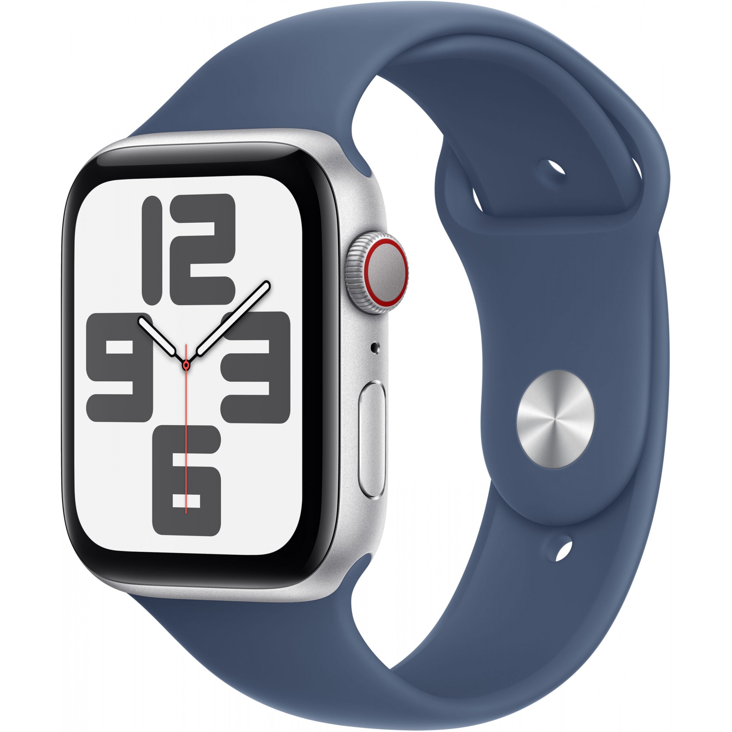 Apple Watch SE GPS + Cellular 44mm Silver Aluminium Case with Denim Sport Band 32GB - S/M