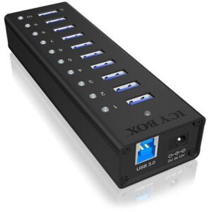 HUB Karikues ICY BOX / 10‑Port USB me furnizim energjie - Aluminium