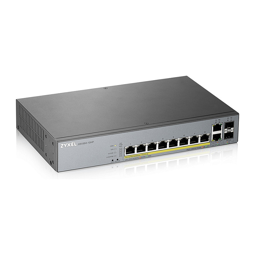 Zyxel GS1350-12HP Smart Managed PoE+ Switch | 8x Gigabit PoE+ | 2x Gigabit SFP Uplink | 130W PoE Budget