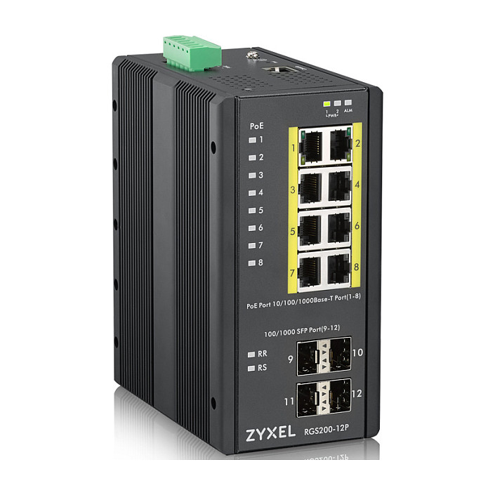Zyxel RGS200-12P Industrial Managed PoE+ Switch | 8x Gigabit PoE+ | 4x SFP | 240W PoE Budget - Figura 2
