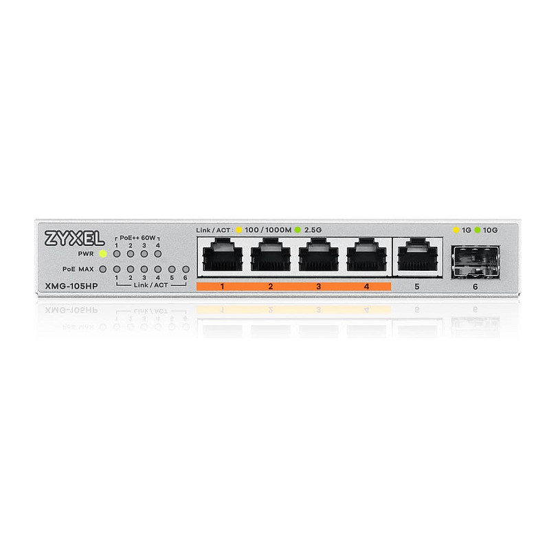 Zyxel XMG-105HP Multi-Gig PoE++ Switch | 5x 2.5GbE | 1x 10G SFP+ | 70W PoE Budget | Unmanaged - Figura 3