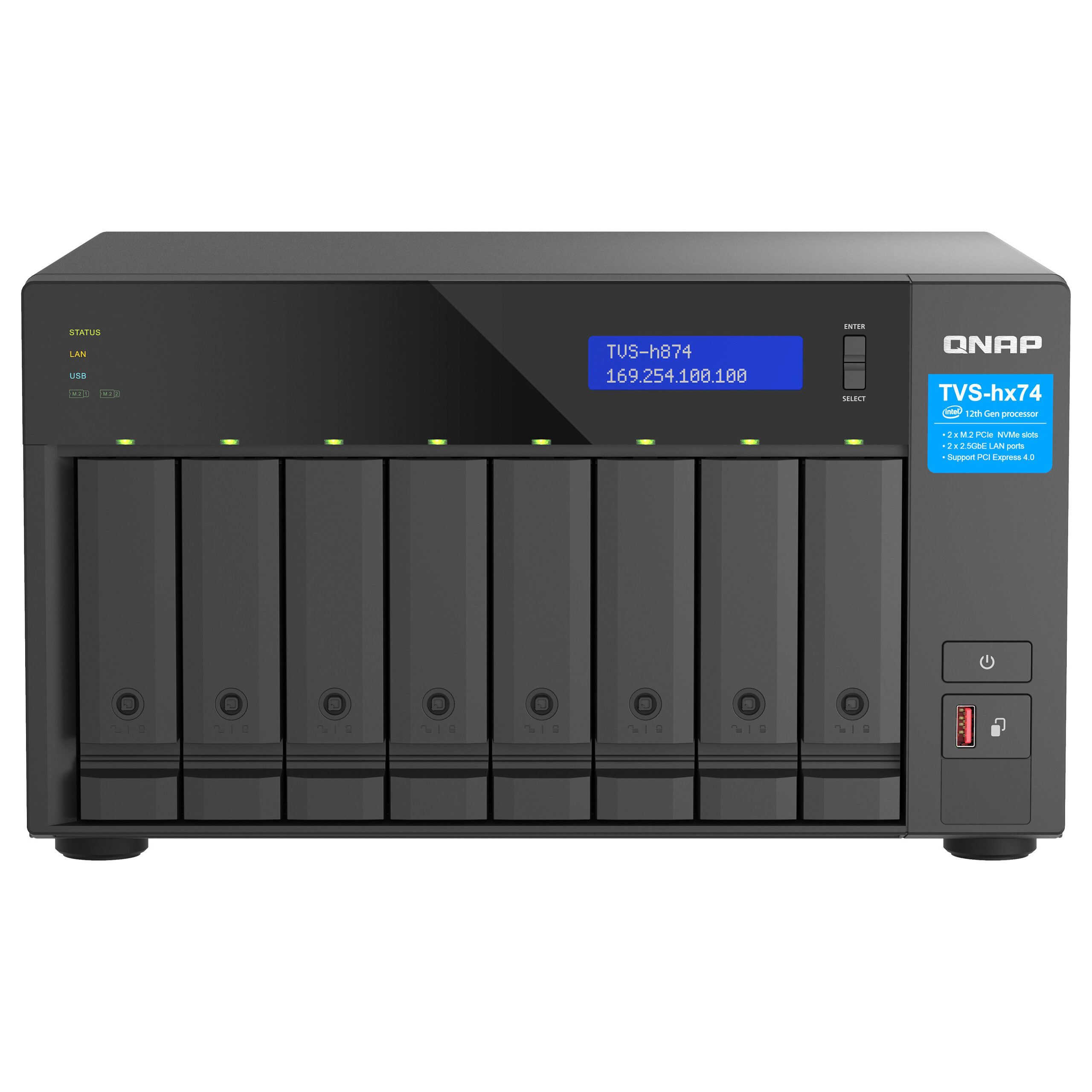 QNAP TVS-h874-i7-32G 8-Bay NAS QuTS hero me Intel Core i7-12700 12-Core, 32GB DDR4 dhe 2.5GbE